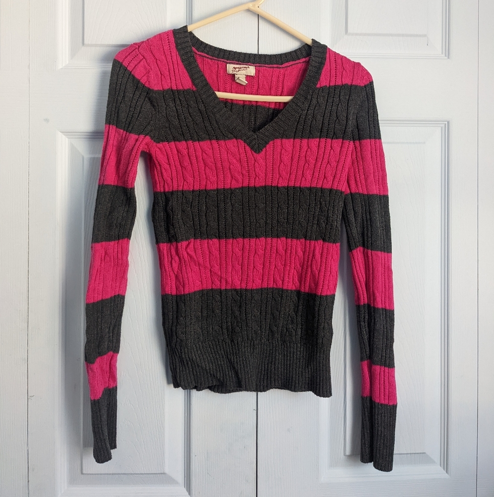 Arizona Jeans Co. V-neck Striped Knit Top